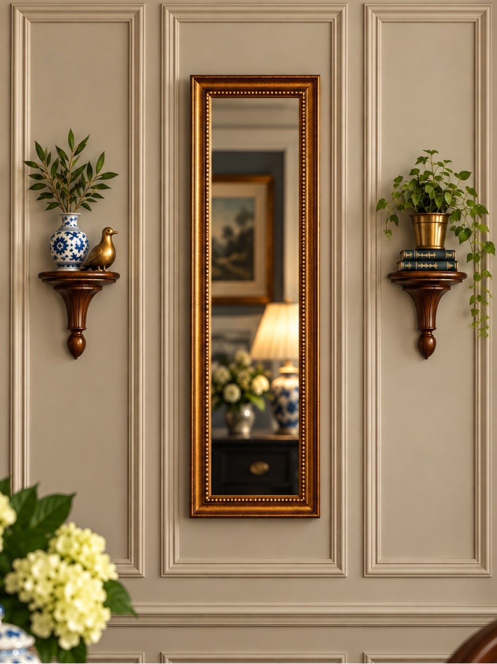 Vintage Mahogany Wood Petite Wall Bracket Shelves Pair | Traditional Decor